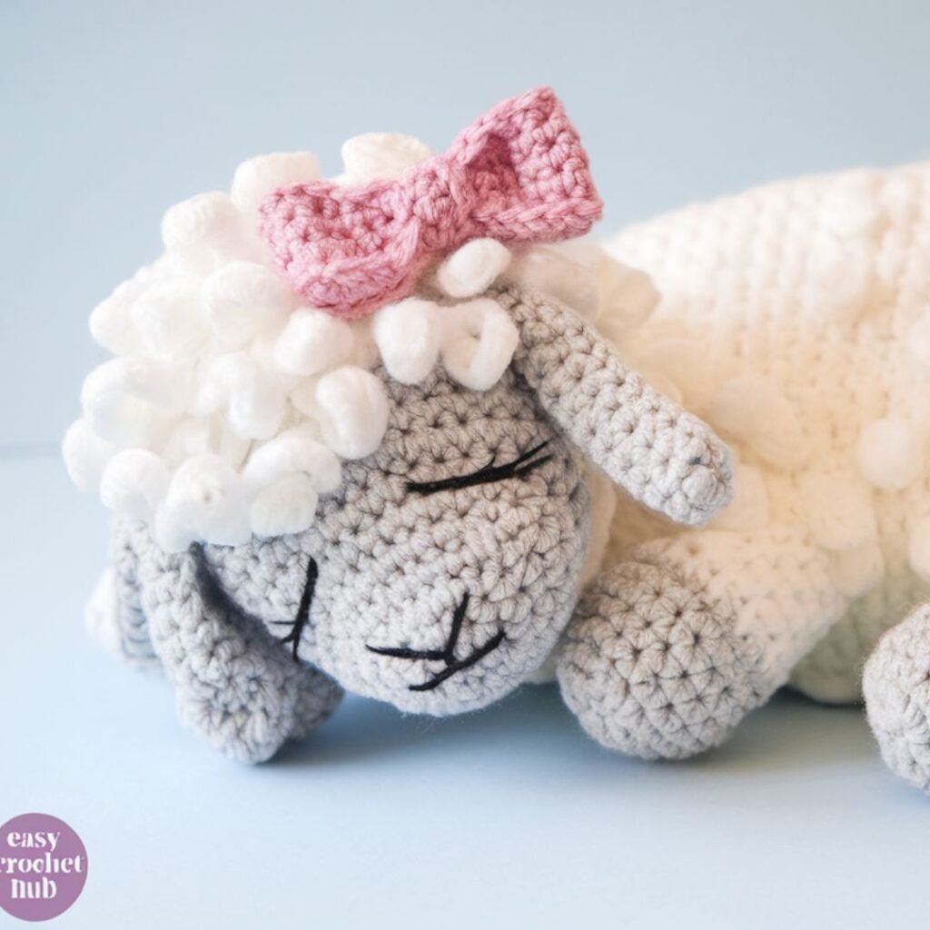 Crochet lovey gift wrapped for a baby shower