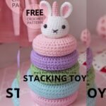 Colorful crochet stacking toy pattern with unicorn topper