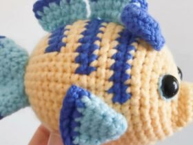 Yellow and blue handmade crochet fish pattern free