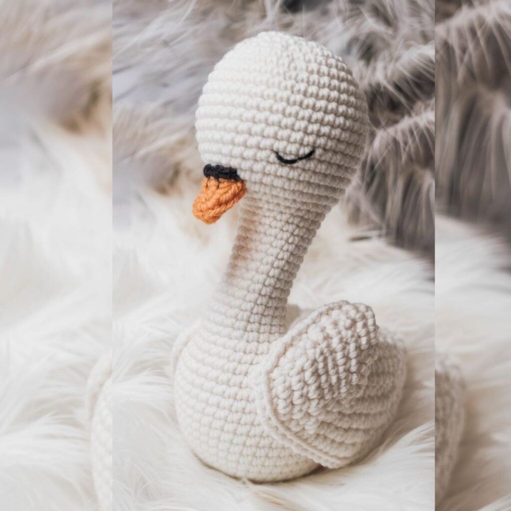 Step-by-step crochet swan wing pattern in progress
